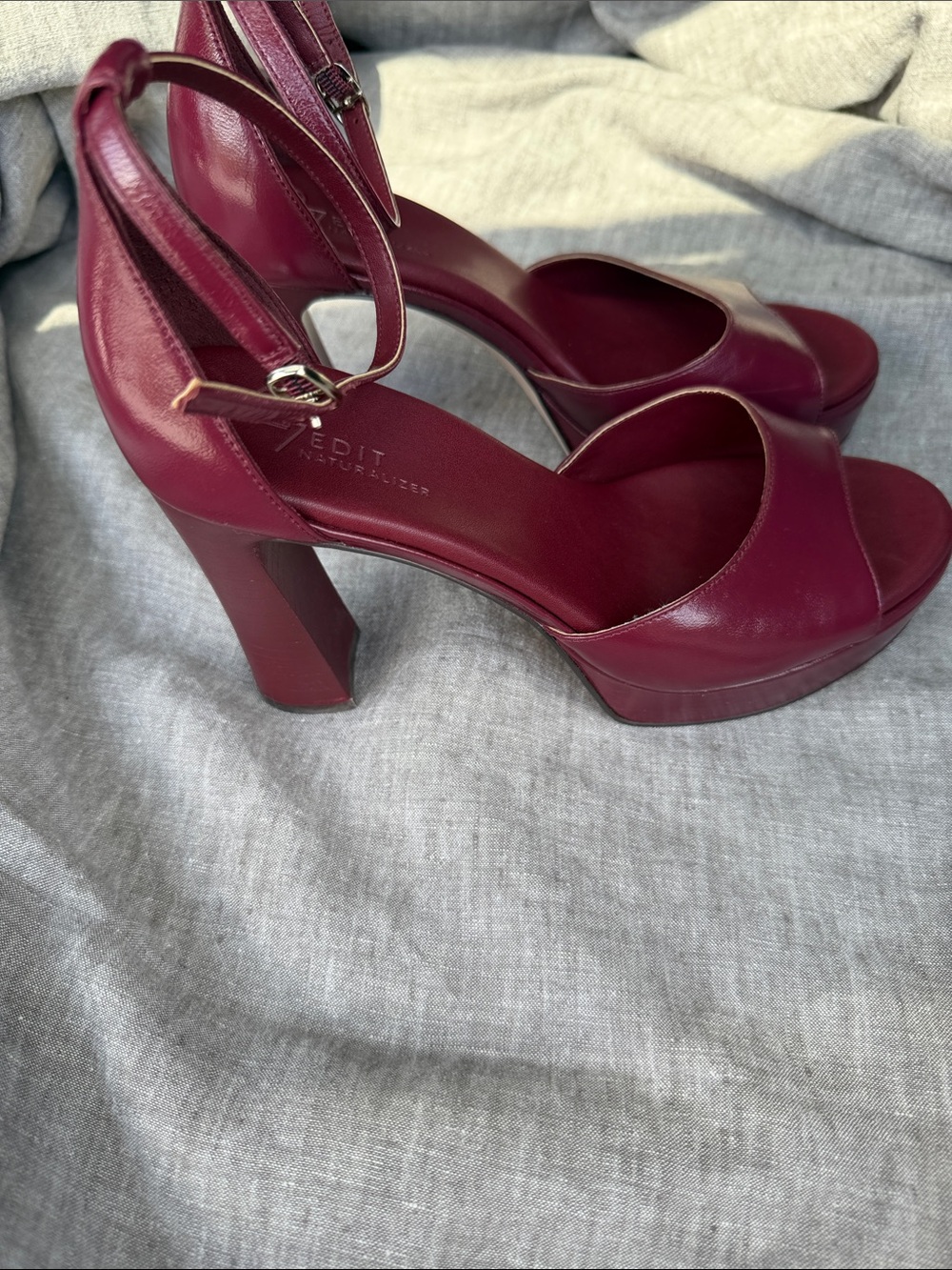 27 EDIT Burgundy Leather Platform Heeled Sandals with Ankle Strap